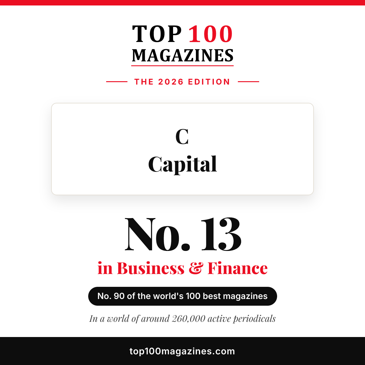 Capital, No. 13 in Business & Finance and No. 90 overall in the Top 100 Magazines 2026